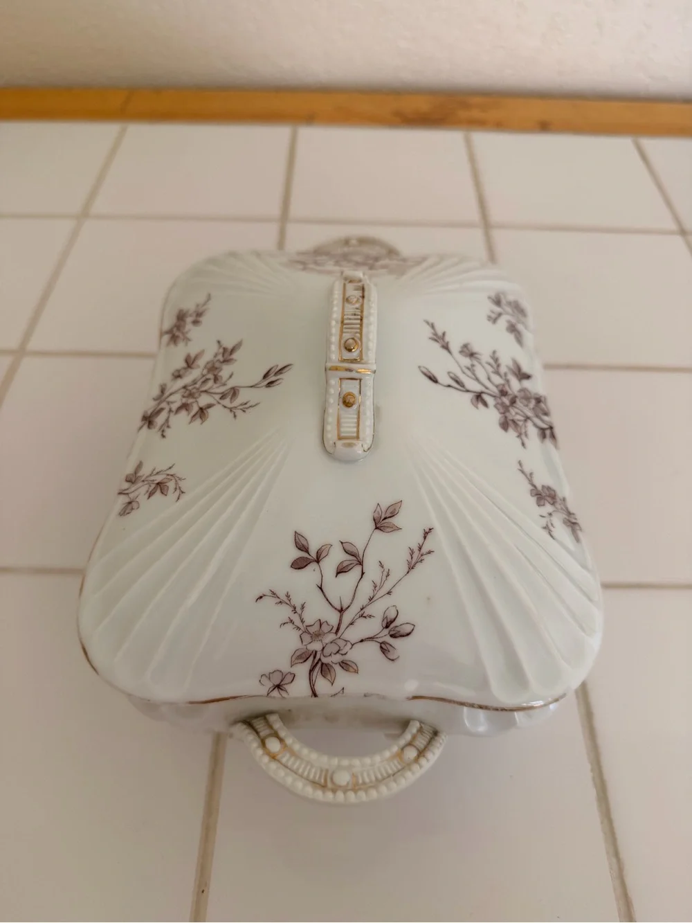 Vintage Austrian Brown Floral Covered Bone China Serving Dish Gold Trim EC